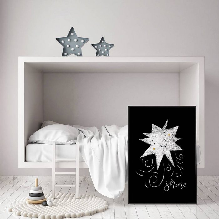 Kinderkamer poster Ster Shine - Planeten serie - Zwart wit geel