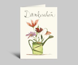 Thank you | Watering can with bouquet of flowers | Thank you card with envelope