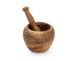 Olijfhouten vijzel en stamper medium - 11 cm