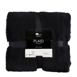  A large, black fleece blanket measuring 200 cm x 150 cm, suitable for use as a throw or cozy covering.