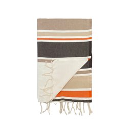  Flat traditional fouta "HELIOS" Chocolate 100x200, a hammam towel with a striped pattern in shades of brown, beige, and orange.