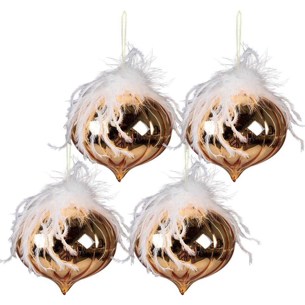 Kerstbal Set van 4 Ø 12 cm Goudkleurig Wit Glas Kerstboomversiering