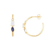 Golden earrings adorned with iolite and moonstone