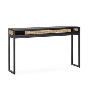 CONSOLA 142X30X84 MADERA NEGRO/RATAN NATURAL/METAL NEGRO TH2649927