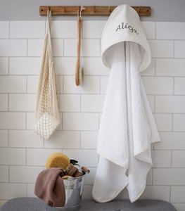 Cream – large bath towel with a hood, personalized 