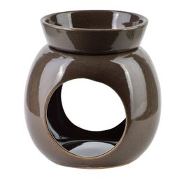  Ceramic oil burner with removable bowl, dark brown in color, measures 9x12x12.5cm, suitable for use with scented oils.
