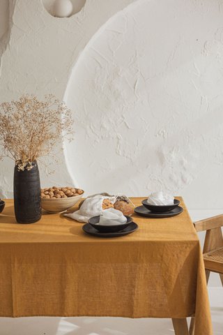 Pure Linen Sustainable Tablecloth in Mustard