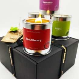 Hoogen Candles Pakiet prezentowy urodziny 4 pyszne świece zapachowe Morela, Czerwona Wiśnia, Jabłko i Lawenda - Rumianek
