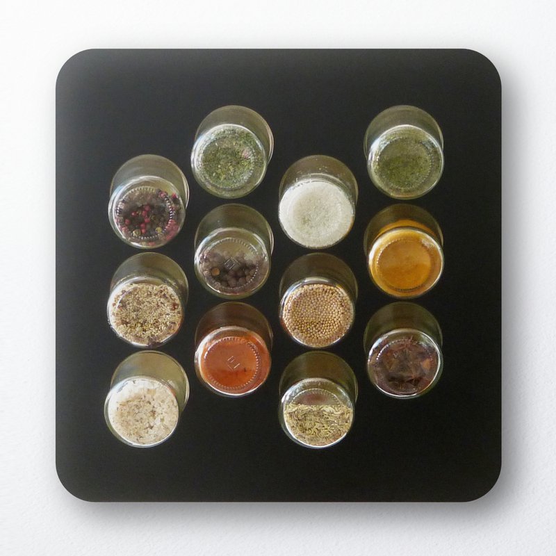 Spice rack black · with 12 glasses · birch plywood · HPL front black