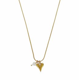  Gold-colored heart-shaped pendant necklace with chain.