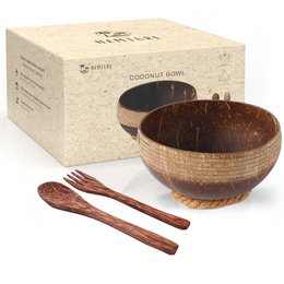  Coconut Bowl Set XL • Zero Waste • Striped
This coconut bowl set features a large, striped coconut bowl with a natural, polished finish. The set includes two wooden utensils, making it a sustainable and stylish addition to any kitchen or dining room.