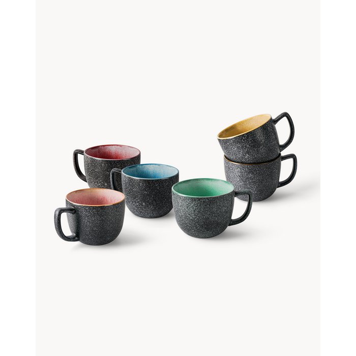 Set 6 Tazze Da Caff&egrave; In Gres | 470 Ml | Design Colorato Las Palmitas | Microonde E Lavastoviglie