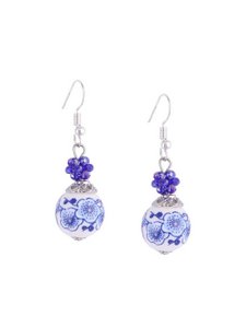 Earrings Flowers - Blue Bead - Ceramics