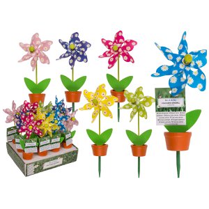 Kleurrijke windmolen in plantenpot, 6 vuurraderen gesorteerd