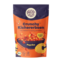 Crunchy chickpea peppers, a tasty and nutritious snack. Made with high-quality ingredients, these chickpea-based chips are a great source of protein and fiber. Available in standard pouch, labeled bag, and 500g bag sizes.