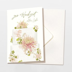 Vouwkaart voor de bruidstaart met bloemen, met envelop, FSC gecertificeerd