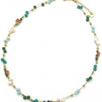 F-E18.2 NBE221-001 No. 6 S. Steel Necklace Pearls Green