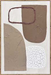  Abstract geometric shapes, beige tan brown white, modern minimalist art print, textured relief design.