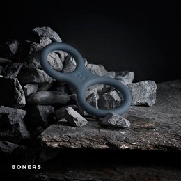 Boners - Silikone Cockring & Ballstretcher - Grå