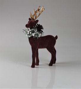 Hirsch aubergine m.Schal Flock 22cm VE:12