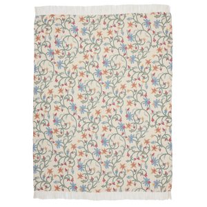 Light Beige Plaid / Sofa Throw – Embroidered with Floral Pattern – 130x170 cm – Urbane Hide