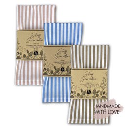  Striped fabric napkins set, pink blue brown vertical stripes, elegant table linens, handmade with love