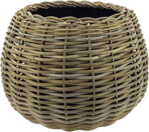 Rotan Plantenmand - ø 45 x 34 cm – Ronde Duurzame Bloempot met Waterdichte Binnenpot – Grijze Mand voor Binnenplanten – Drypot Design 