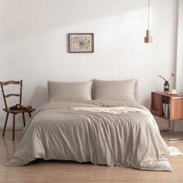  Beige bamboo bedding set, 400TC Tanboocel, soft taupe color, available in multiple sizes.