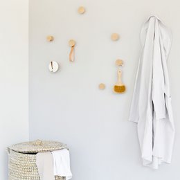 Round Beech Wood Wall Hook / Hanger with Leather Loop