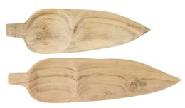 A set of two wooden bowls with the text "HOT CHILI" printed on them. The bowls have a simple, natural wooden design with a slightly elongated oval shape.