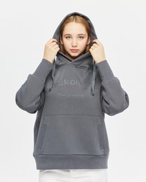  Gray hooded sweatshirt with "Mademoiselle" text. Made of soft, comfortable material. Available in sizes S, M, L.