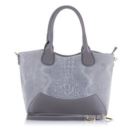 Firenze Artegiani. Vercurago Bolso tote Mujer.Piel auténtica Gamuza Grabado Cocodrilo Ruga