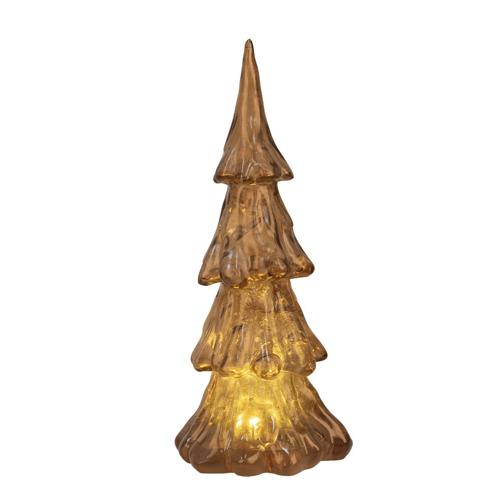 Kerstdecoratie met LED-verlichting Kerstboom Ø 14x33 cm Goudkleurig Bruin Kunststof