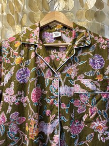Kakhi Flowered Indian Cotton Sleeping Dress