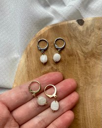 Natural Stone Earrings Stainless Steel gold/silver 'Moonstone'