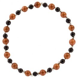  A beaded bracelet with alternating brown and black beads, creating a stylish and versatile accessory.
