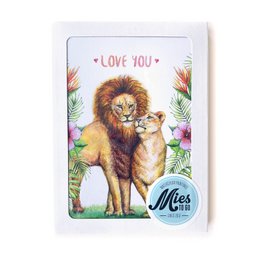 10 biglietti di auguri ti amo + grazie con busta - dipinto a mano - cartolina - leone - pappagallo - zebra - elefante - tropicale - formato A6
