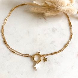 Gold and mother-of-pearl choker with star and pearl charm