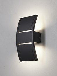 Black wall lamp with up/downlight LED, suitable for outdoor use.
