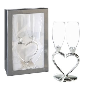 Met/Glas Champagnerglas"Love" silb. 2er Set