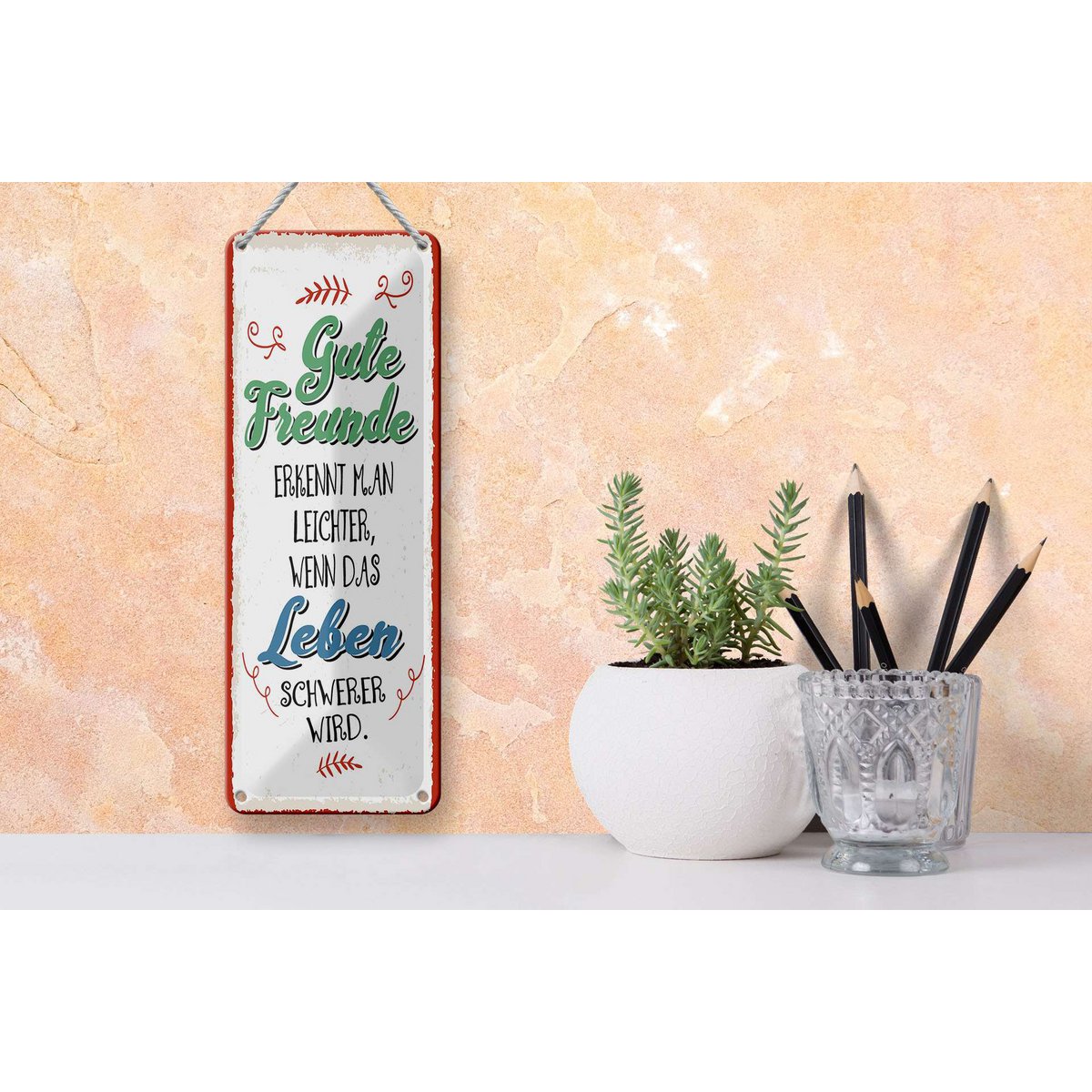 Blechschild Spruch 27x10 cm Gute Freunde erkennt man leichter wenn Deko Schild