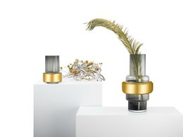Vidrio de estilo retro de lujo, gris + jarrón de oro de 24k XXL, TYLER 46GO, vidrio de 9 mm de espesor