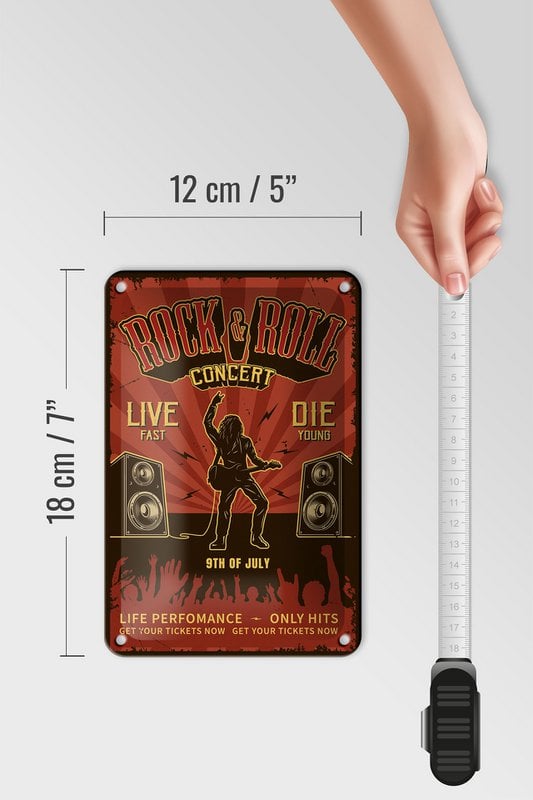 Blechschild Retro 12x18cm Rock n Roll Concert live 9th july Dekoration