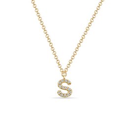 14K yellow gold necklace with diamond-encrusted letter "S" pendant.