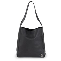  A black, minimalist shopping bag with a simple, sleek design. The bag has a single strap for easy carrying.
