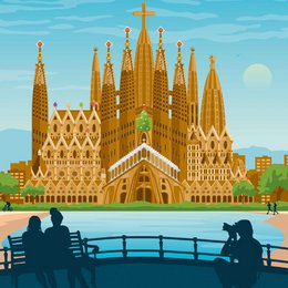Affiche Barcelone Vintage | Poster Ville Barcelone Sagrada Familia Catalogne Espagne