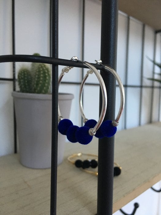Pompon earrings - Blue