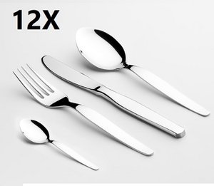 SET 48 Butterstücke Liso in Cardboard Box.comP.: 12 Tischmesser, 12 Tischgabeln, 12 Tischlöffel und 12 Teelöffel