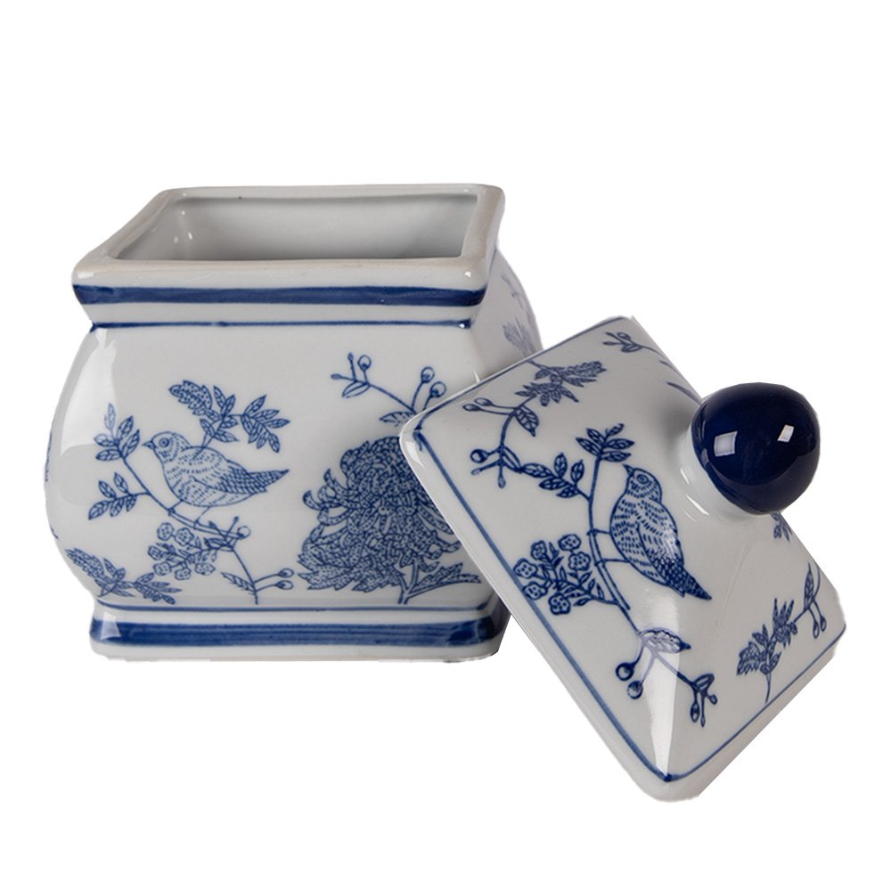 Voorraadpot Deksel 13x13x17 cm Wit Blauw Keramiek