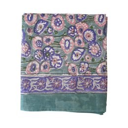  Colorful floral scarf with vibrant sunflowers, leaves, and abstract patterns in shades of blue, yellow, and red.